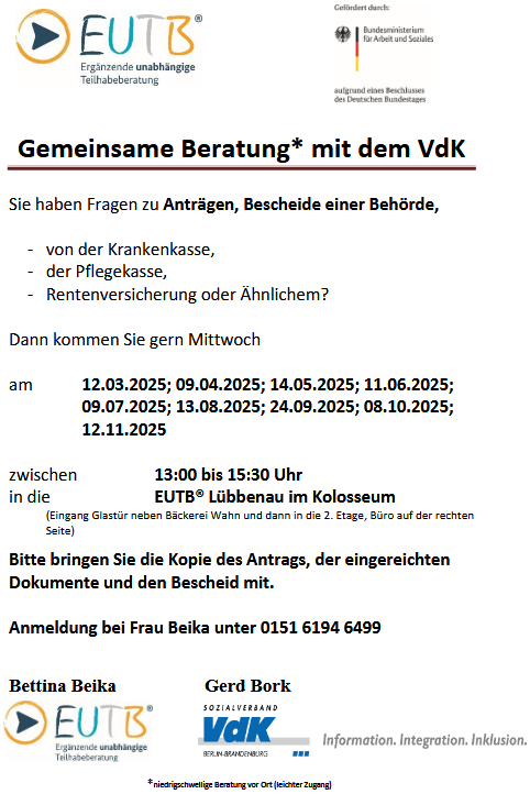 Flyer Termine der EUTB und VdK 2025 neu